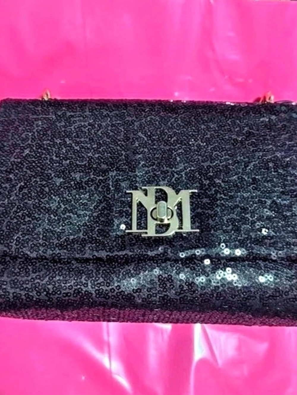 Betsy Johnson Sequin Messenger Pearl Bag Sequin Shoulder Bag in Black NWT